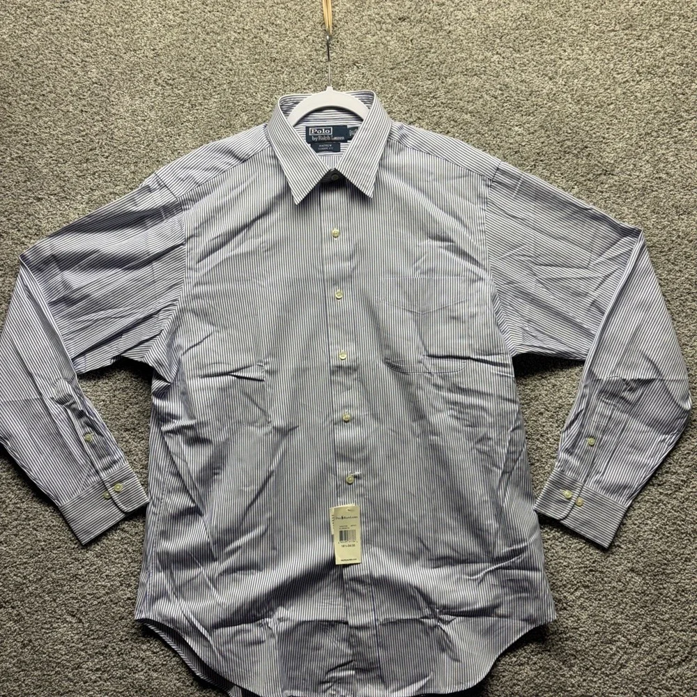 VTG Polo Ralph Lauren Shirt Men's 16.5-34/35 Blue Striped Andrew Long Sleeve NWT